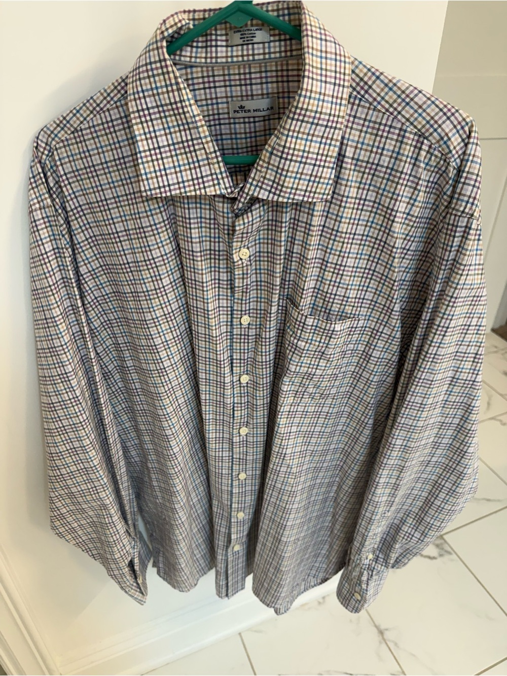 Peter Millar Men’s Multi-Check Dress Shirt - Blue, Brown, Cream